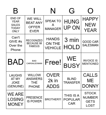 END OF YEAR BINGO Card