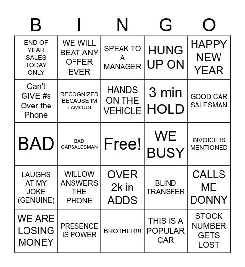 END OF YEAR BINGO Card