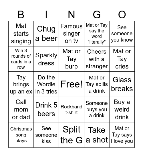 New Year's Bingo Mat + Tay Bingo Card