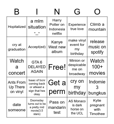 2026 Bingo Card