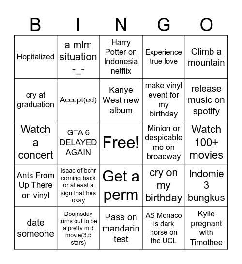 2026 Bingo Card
