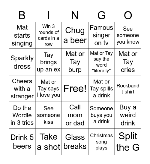 New Year's Bingo Mat + Tay Bingo Card