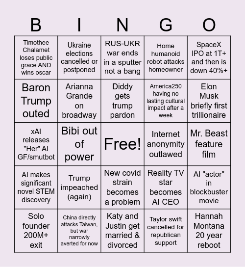 Jonny's 2026 BINGO Card