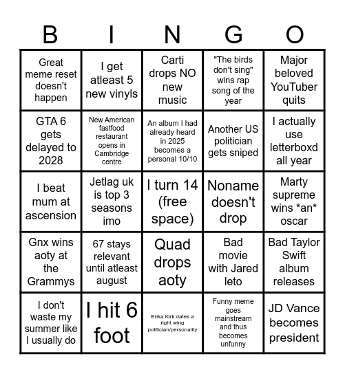 2026 bingo Card