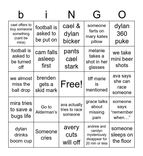 NYE bingo Card