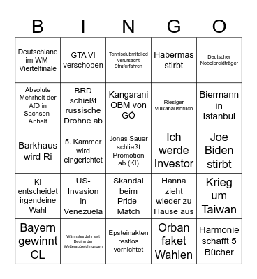 2026 Bingo Card
