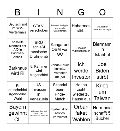2026 Bingo Card