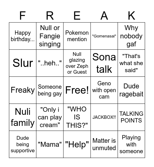 FREAKY BINGO Card