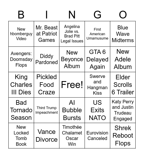 2026 Bingo Card