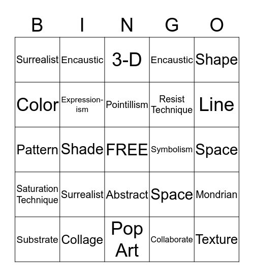 Art Terms Bingo Card