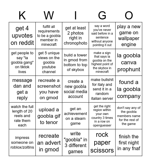 Goobla LOCKOUT KWIGO! Bingo Card
