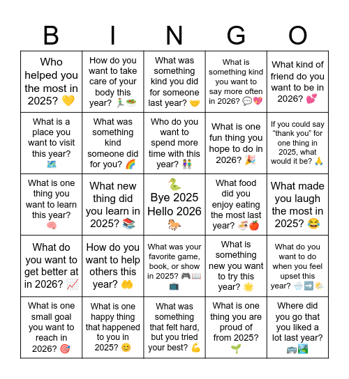 🐍 Bye 2025 Hello 2026 🐎 Bingo Card