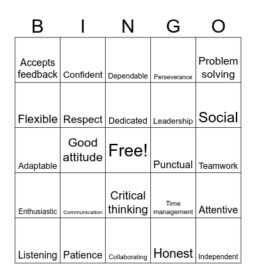 Vocabulary Bingo Card