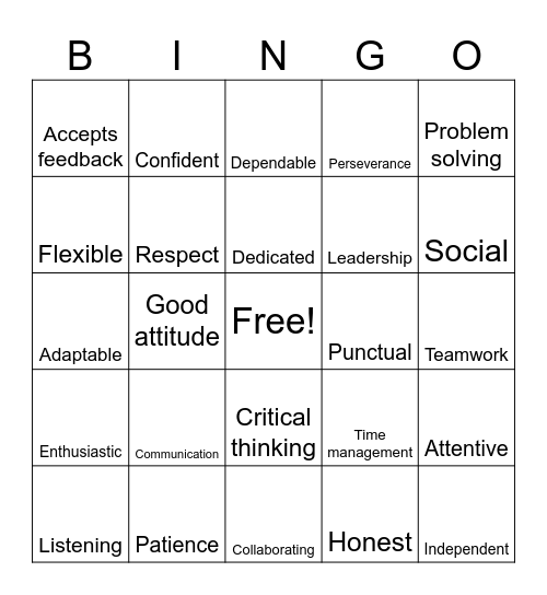 Vocabulary Bingo Card