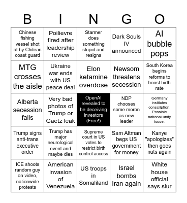 2026 Predictions Bingo Card