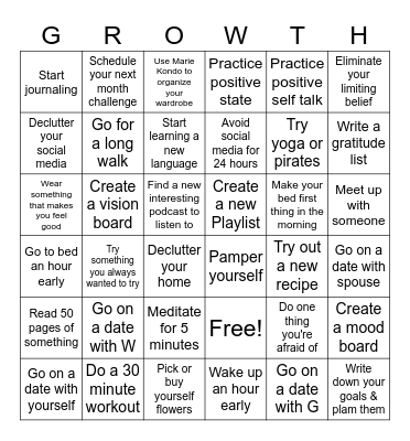 January 2026 Growth Bingo Card