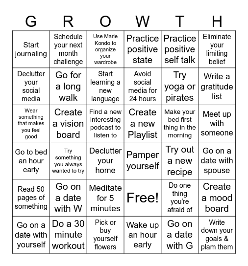 January 2026 Growth Bingo Card