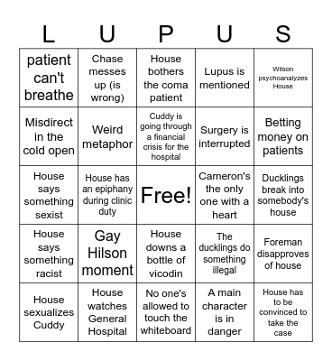 House MD BINGO Card