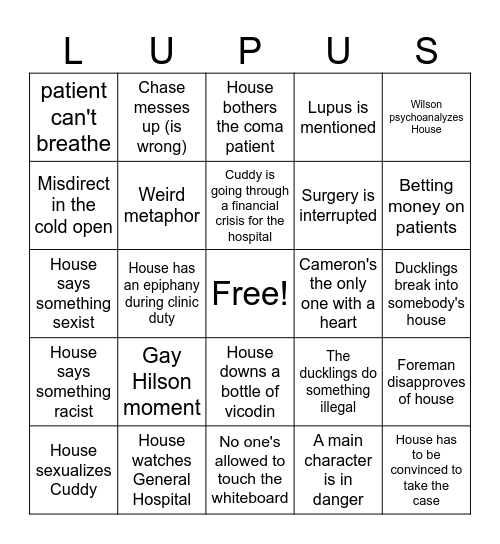 House MD BINGO Card