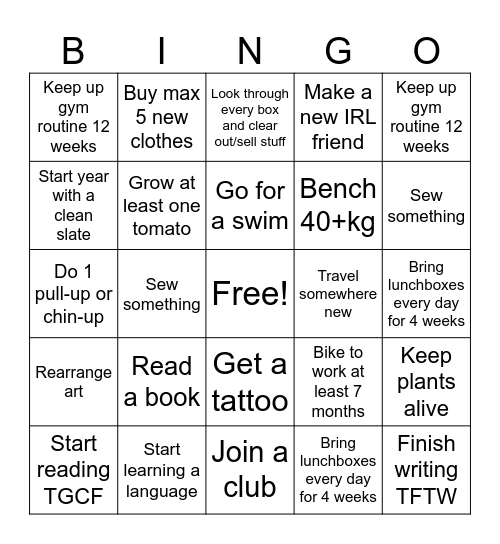 2026 Bingo Card