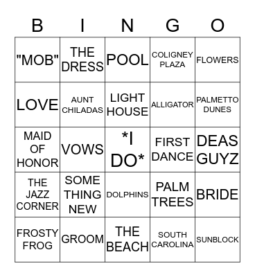 Bridal Bingo Card