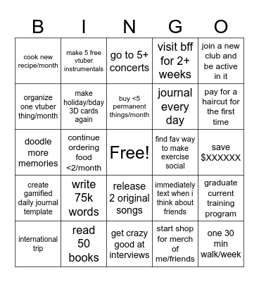 Pilot's 2026 Goals Bingo Card
