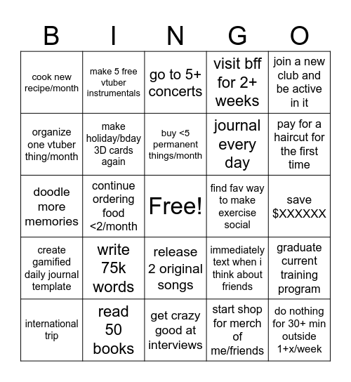 Pilot's 2026 Goals Bingo Card