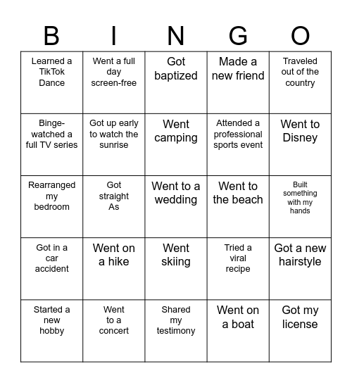 2025 Accomplishment Bingo Card