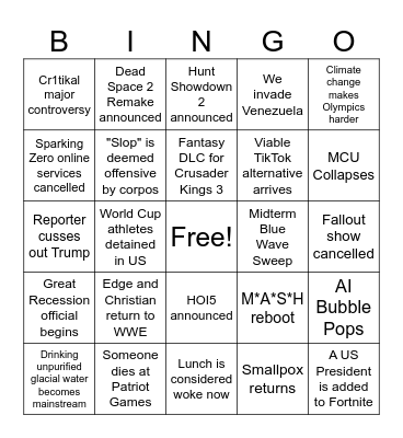 2026 Bingo Card Bingo Card