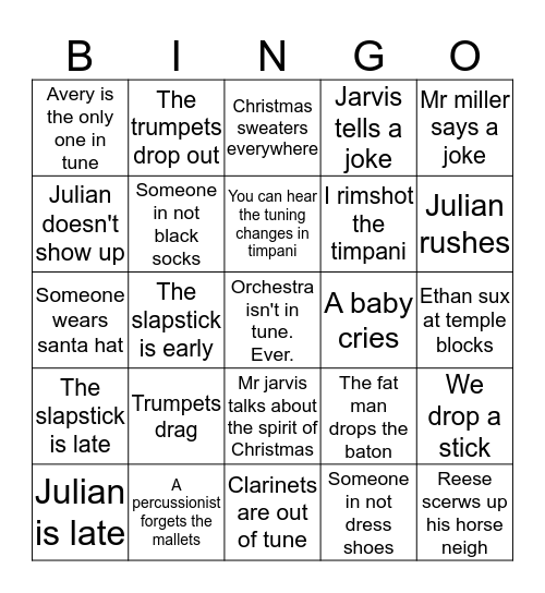 Christmas concert bingo  Bingo Card