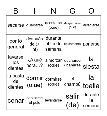 Rutinas Bingo Card