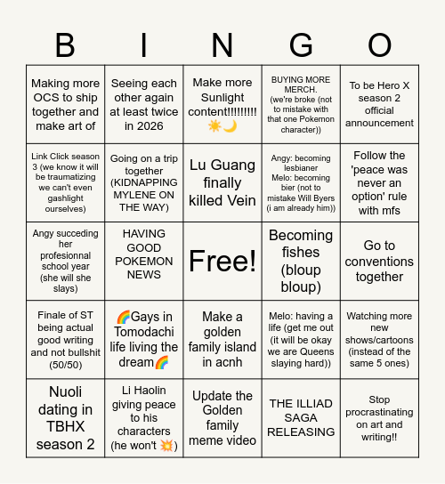 Delulu' INGO 2026 Bingo Card
