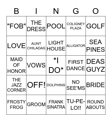 Bridal Bingo Card