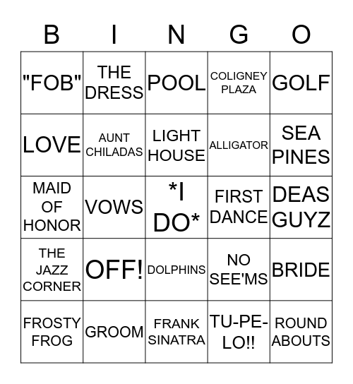 Bridal Bingo Card