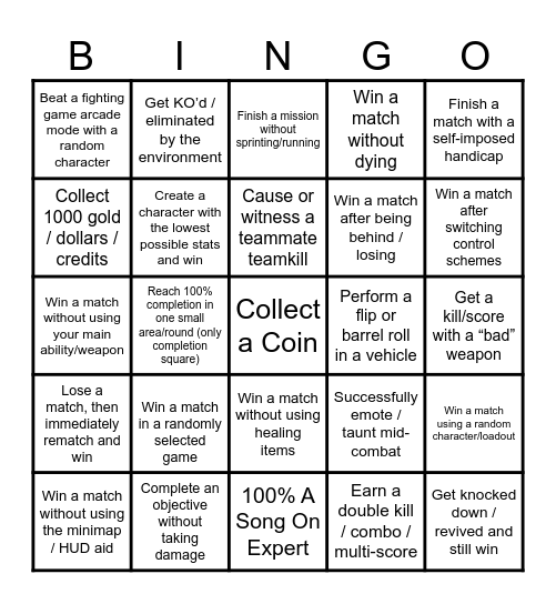 Challenge Bingo Card