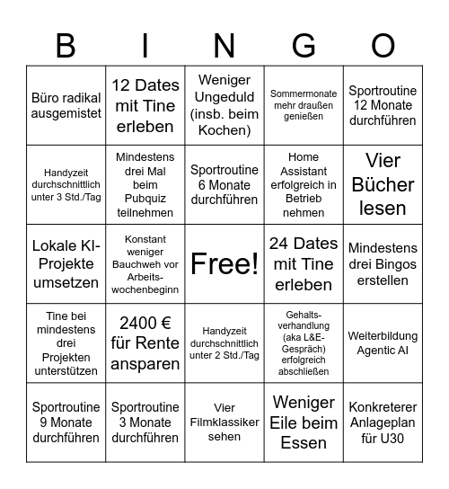 Vision Board 2026 Bingo Card