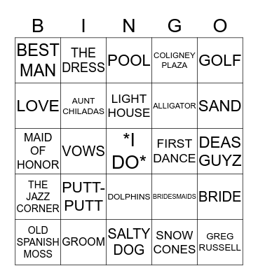 Bridal Bingo Card