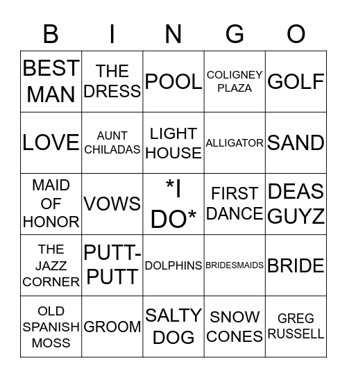 Bridal Bingo Card