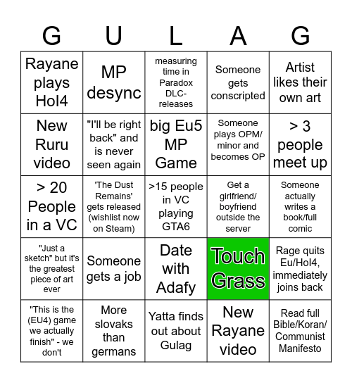 You're going to the GULAG - 2026 Bingo Card