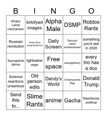 Tiktok vs Instagram Reels Bingo Card