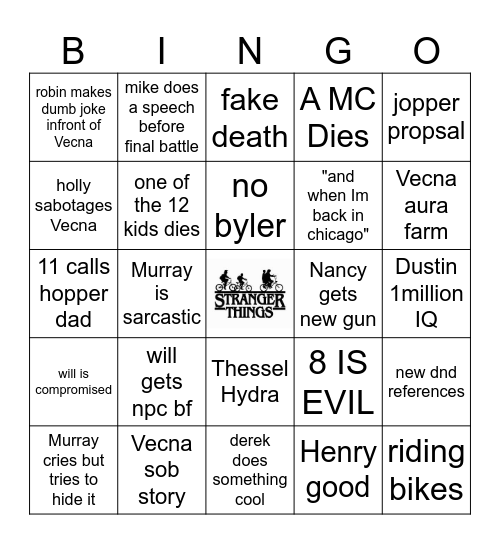 STRANGER THINGS Bingo Card