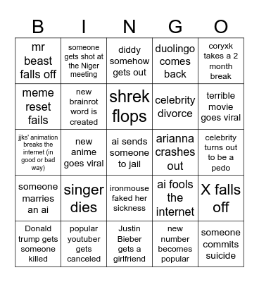 2026 BINGO BOARD Bingo Card