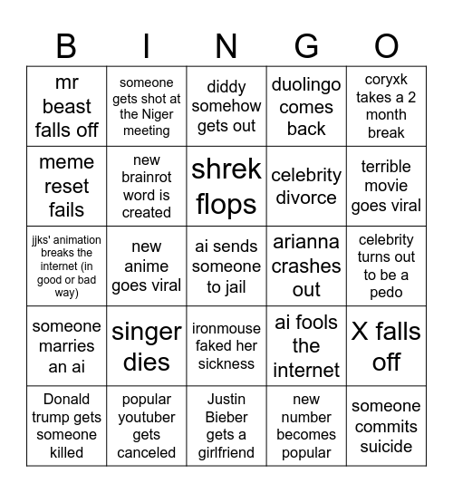 2026 BINGO BOARD Bingo Card
