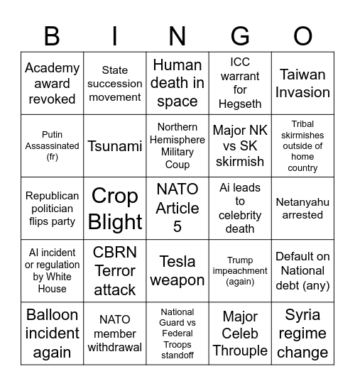 Nothing Ever Happens Bingo Card