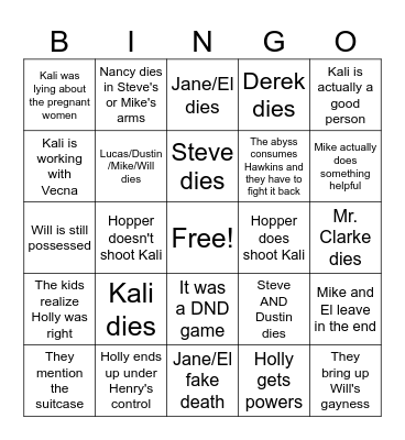 Stranger Things Final Volume Bingo Card