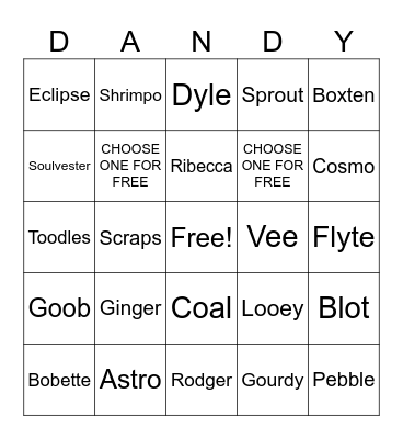 Dandy's World Bingo Card