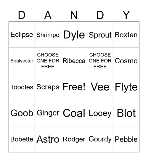 Dandy's World Bingo Card