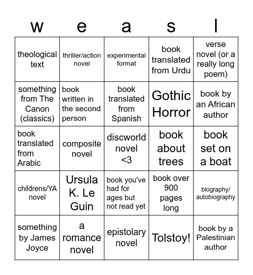 weasel book bingo 2026 Bingo Card