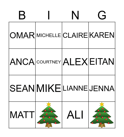Secret Santa Bingo Card