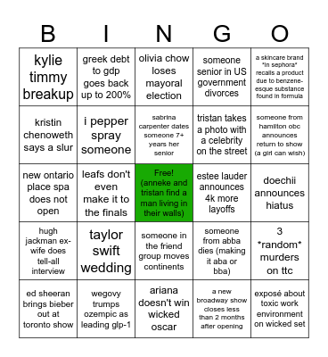 Stephanie Bingo Card